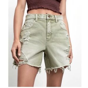 UO BDG dropped rise distressed denim shorts